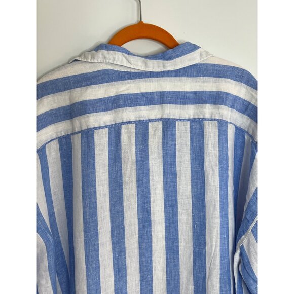 H&M Linen Long Sleeve Button Front Oversized Shirt Blue White Stripe Size Large - Picture 8 of 8